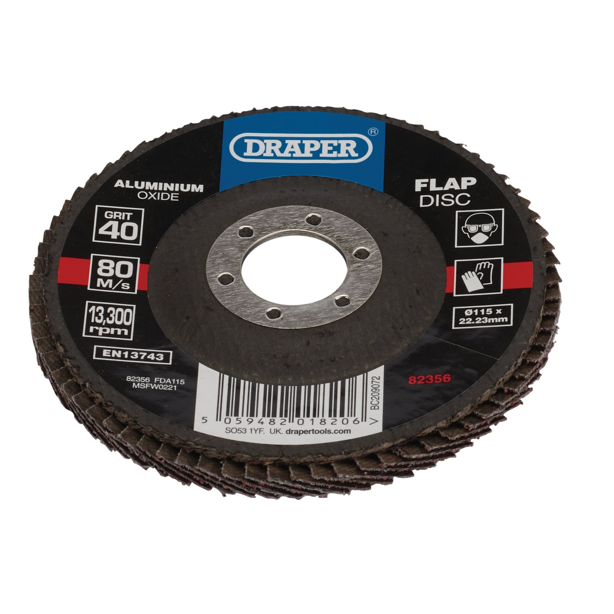 Draper 82356 FDA115 Aluminium Oxide Flap Disc, 115 X 22.23mm, 40 Grit