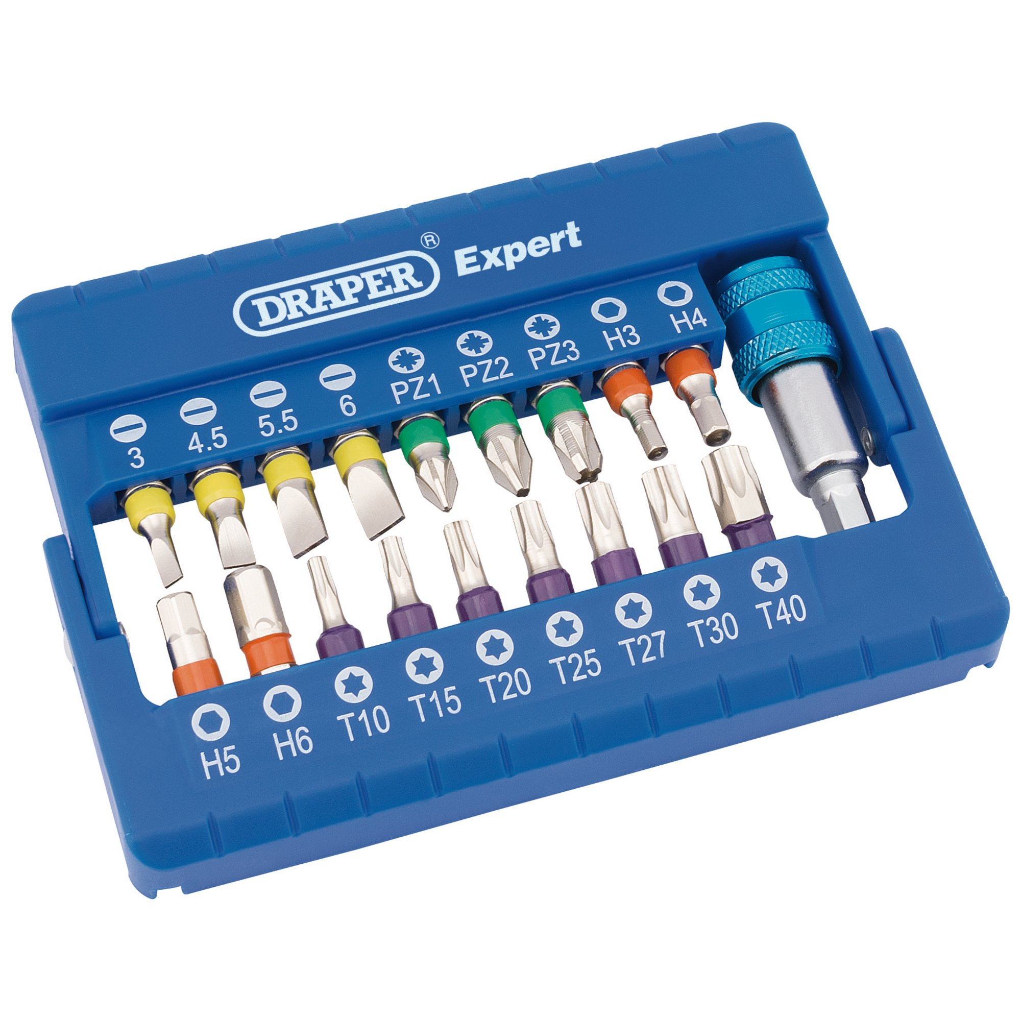 Draper 82402 CMBH19 Coloured Screwdriver Bit Set with Magnetic Holder (19 Piece)