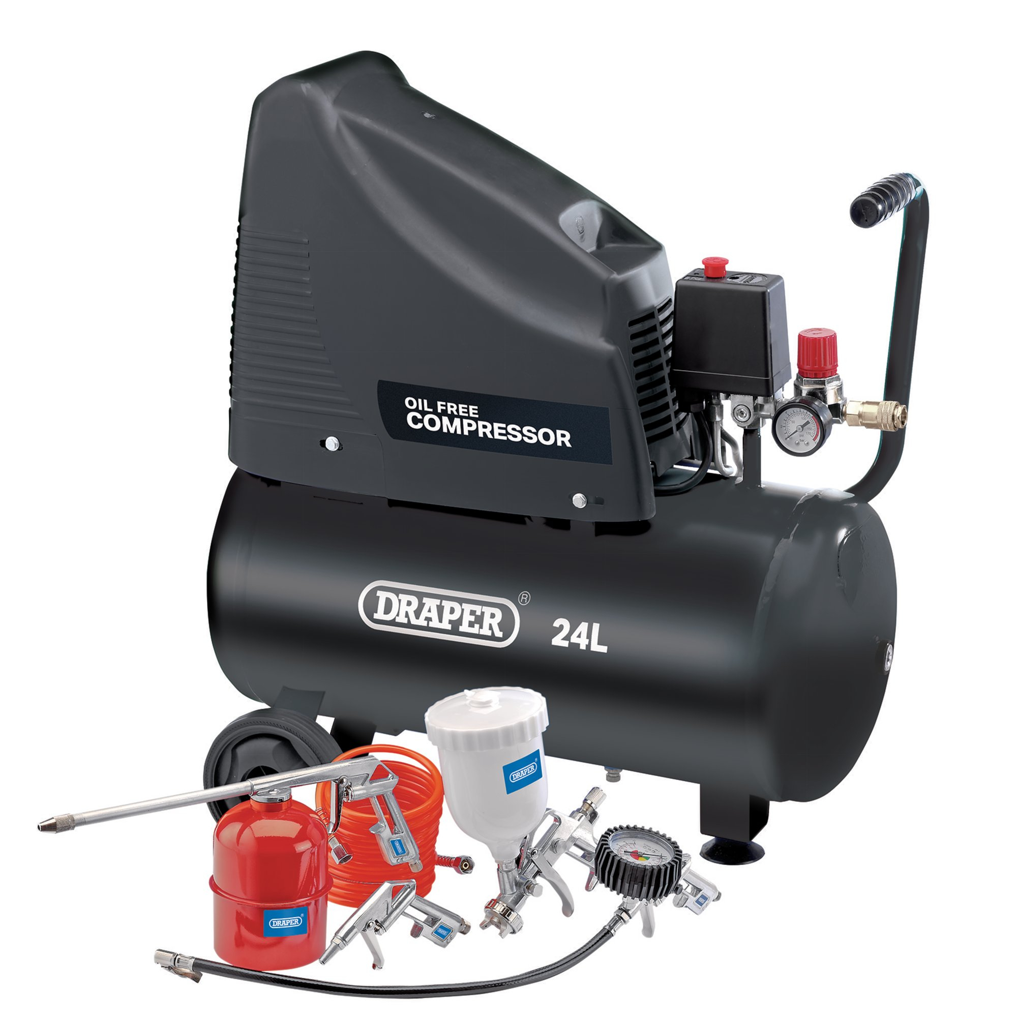 Draper 90126 DA25/19/K 230V 24L Oil Free Compressor and Air Tool Kit