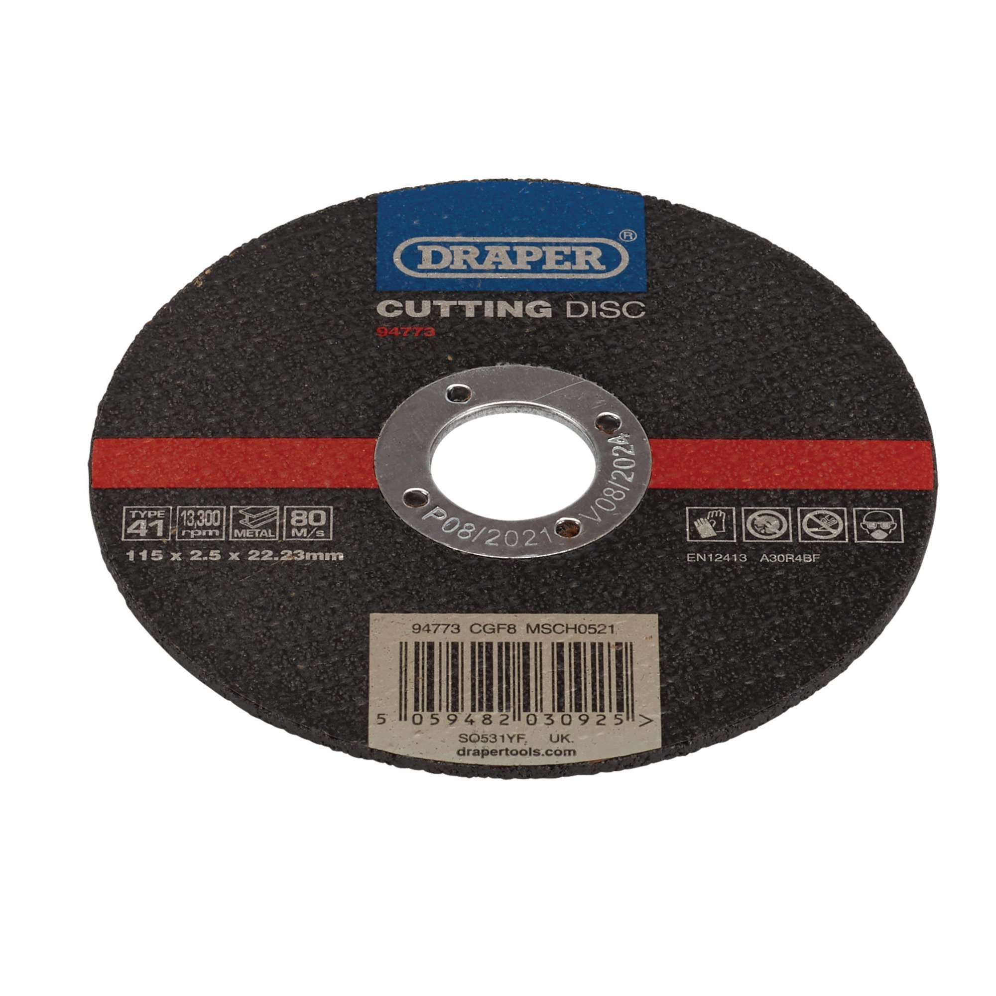 Draper 94773 CGF8 Metal Cutting Disc, 115 X 2.5 X 22.23mm