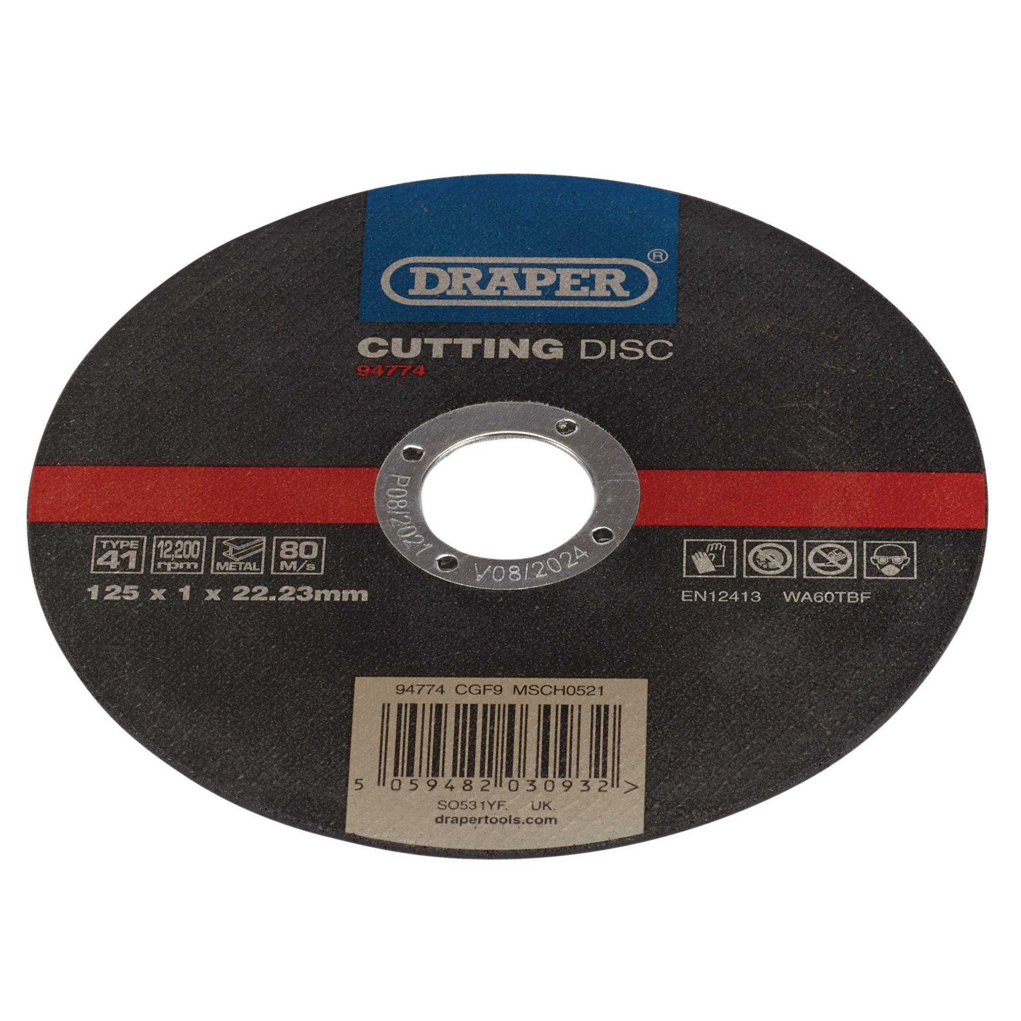 Draper 94774 CGF9 Metal Cutting Disc, 125 X 1 X 22.23mm