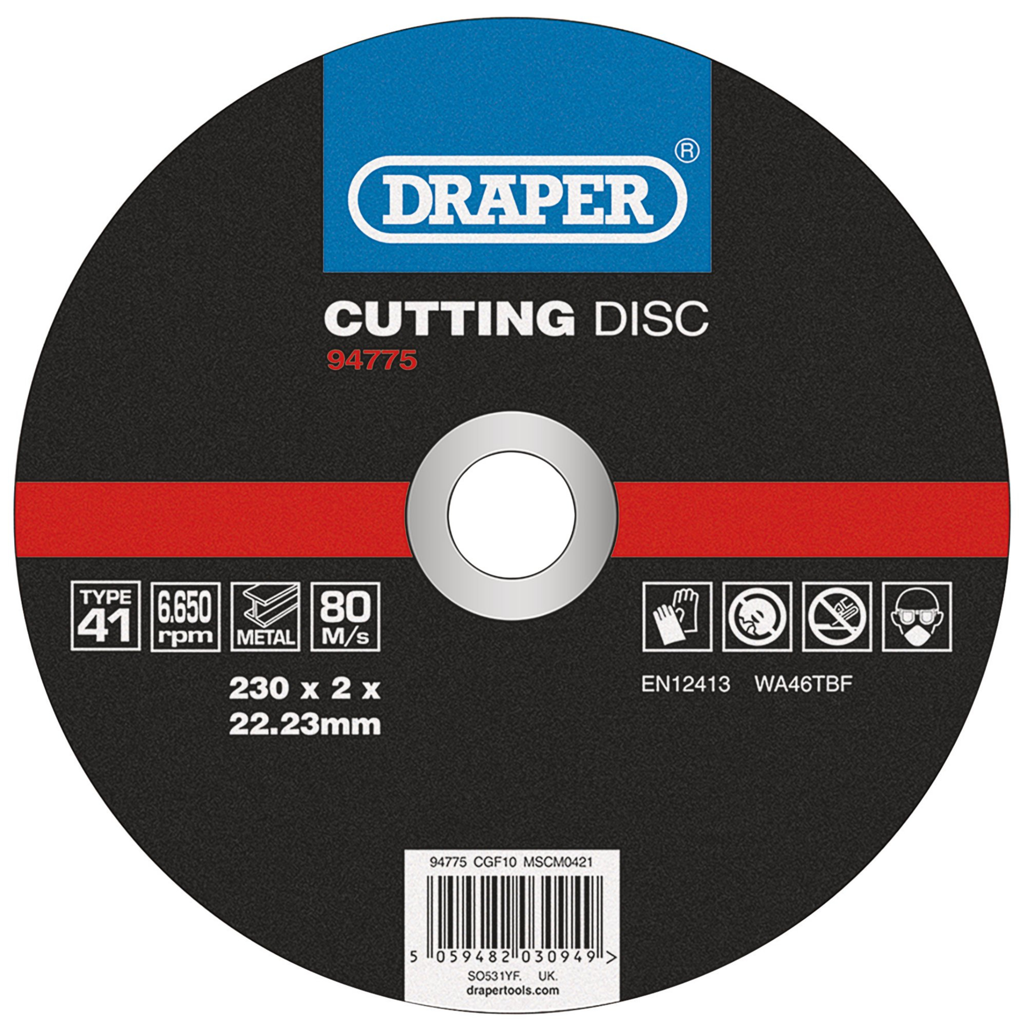 Draper 94775 CGF10 Metal Cutting Disc, 230 X 2 X 22.23mm