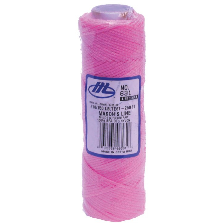 Marshalltown M631 250' Braided Nylon Fluorescent Pink Brick Line