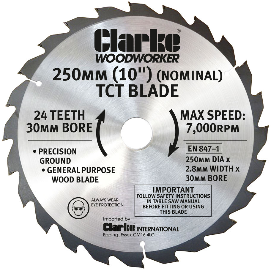 Clarke 6501073 Replacement Blade for CTS18 - 250mm x 24T - 30mm Bore