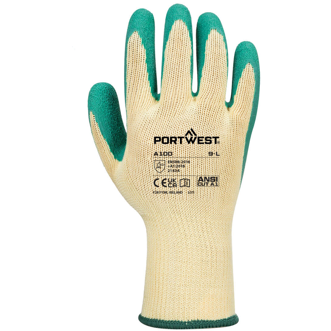 Portwest A100 Grip 10 Latex Gloves - Green - XX Large