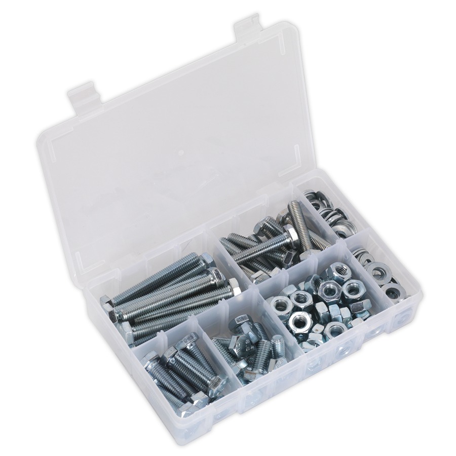 Sealey AB052SNW Setscrew, Nut & Washer Assortment 150pc High Tensile M10 Metric