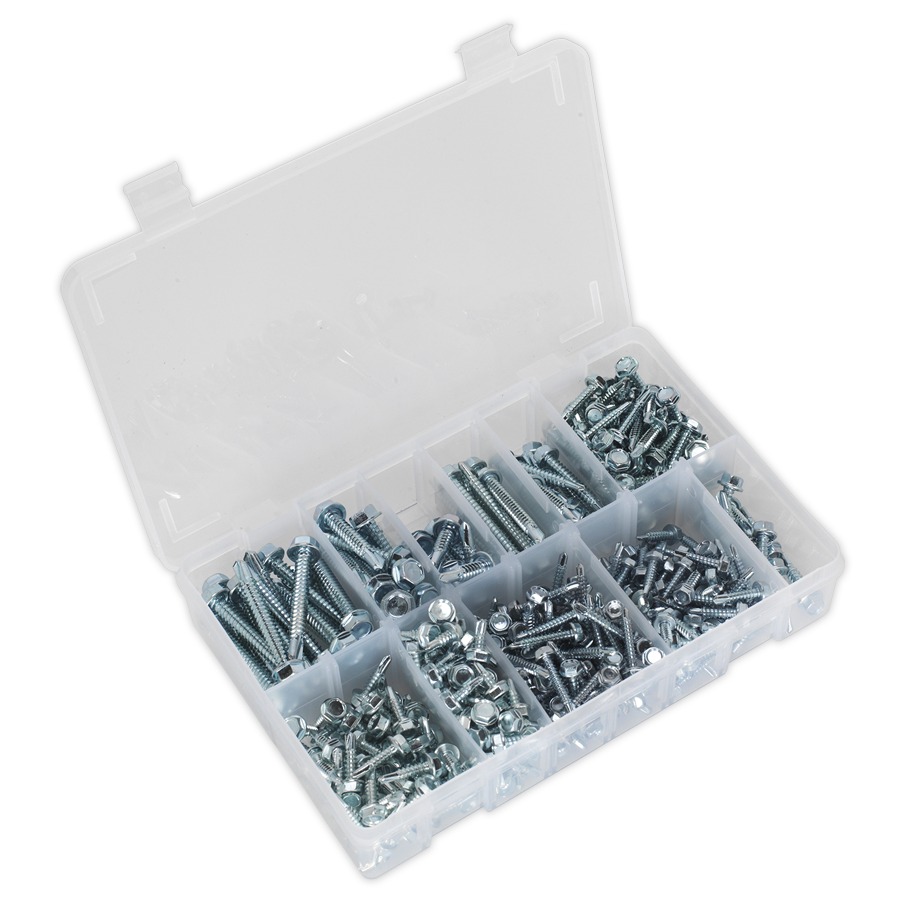 Sealey AB061SDH Self Drilling Screw Assortment 410pc Hex Head Zinc DIN 7504K
