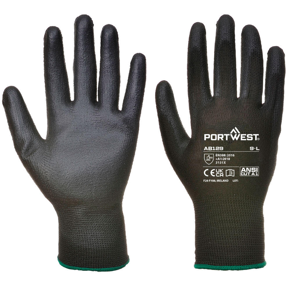Portwest AB129 Black PU Palm Gloves - Pack of 12