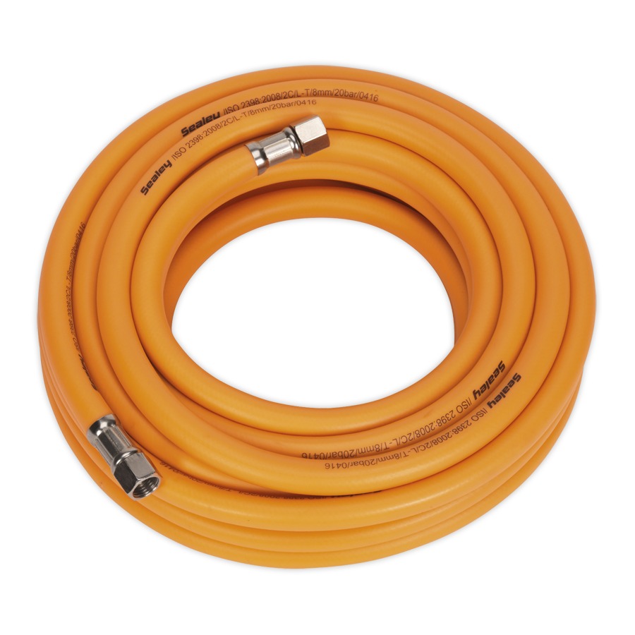 Sealey AHHC10 Air Hose 10mtr x &oslash;8mm Hybrid High Visibility with 1/4"BSP Unions