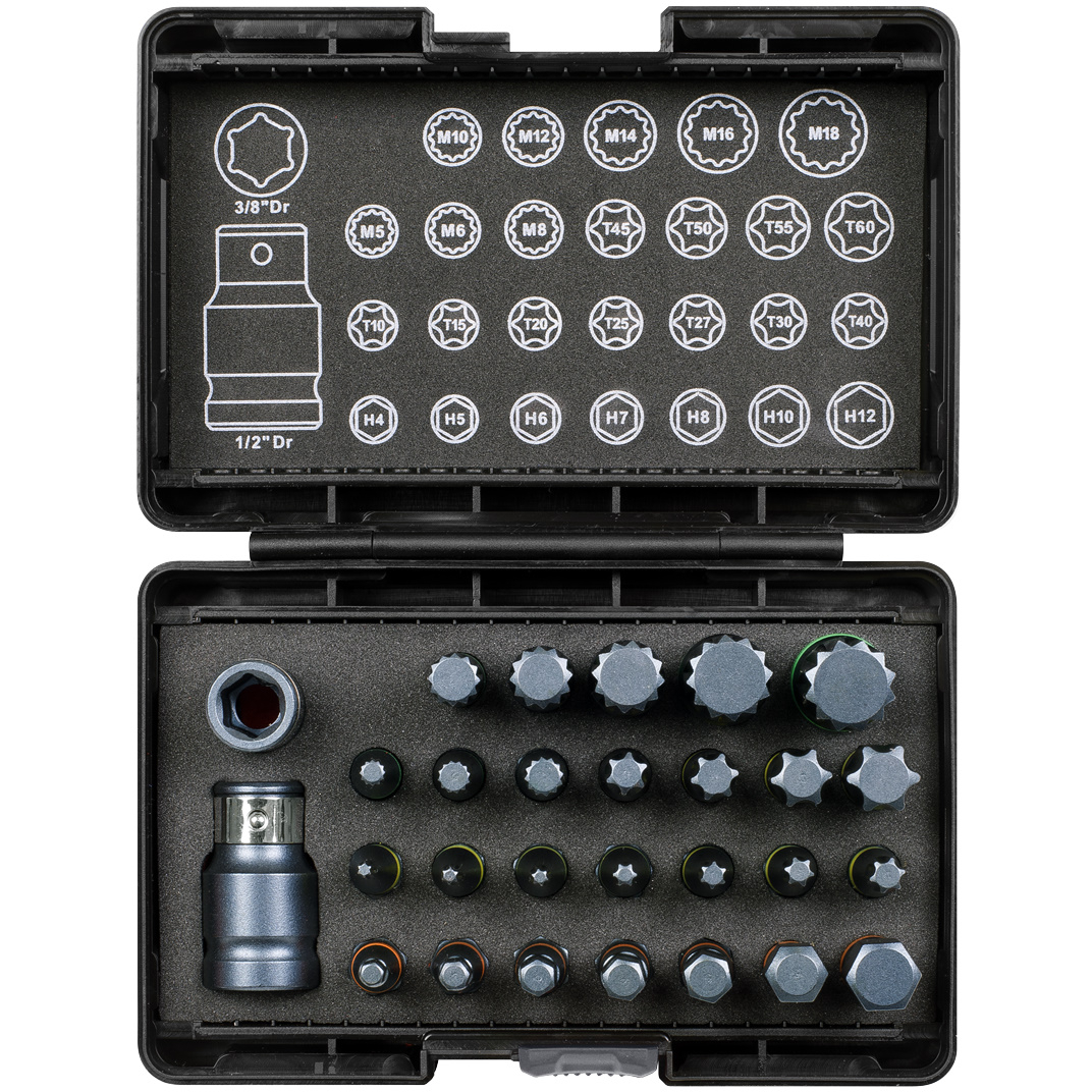 Sealey AK21902 TRX-Star*/Hex/Spline Bit Set Impact 28 Piece 3/8" and 1/2"Sq Drive