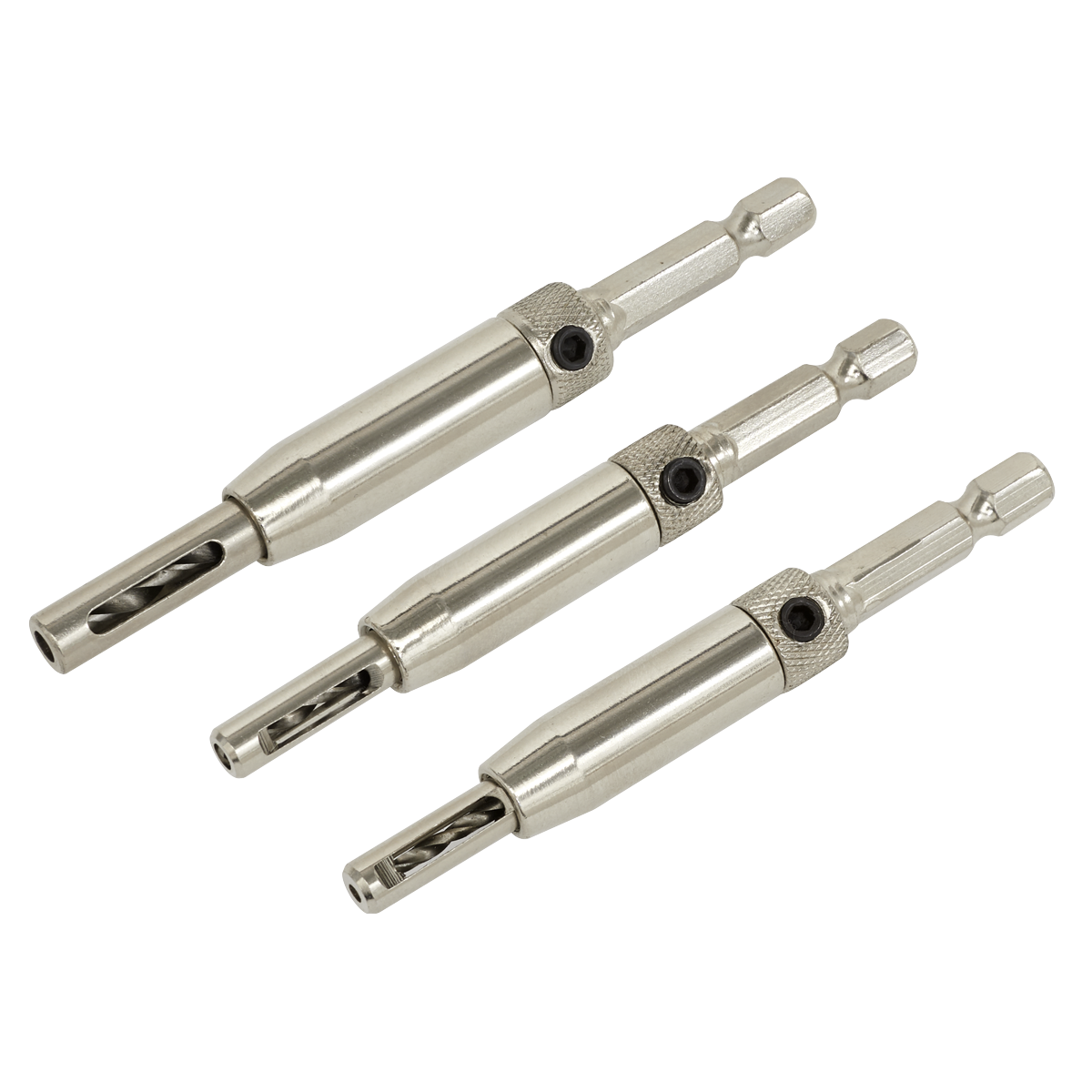Sealey AK3HD Self-Centring Chamfered Hinge Drill Set 3pc