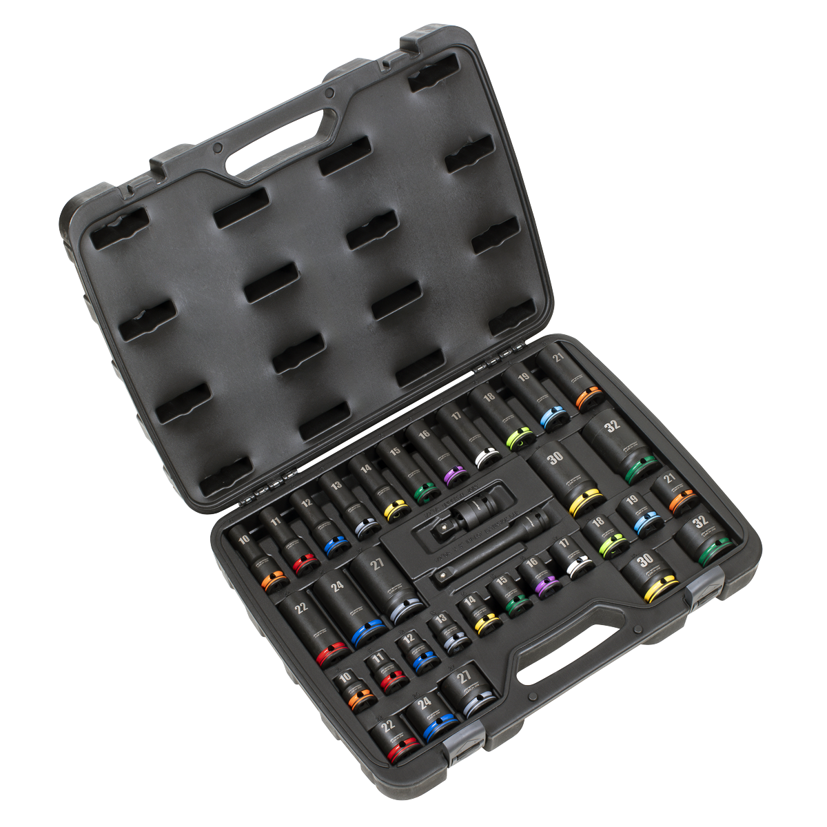 Sealey AK5636M Lock-On&trade; Standard & Deep Impact Socket Set 34pc 1/2"Sq Drive 6pt Metric