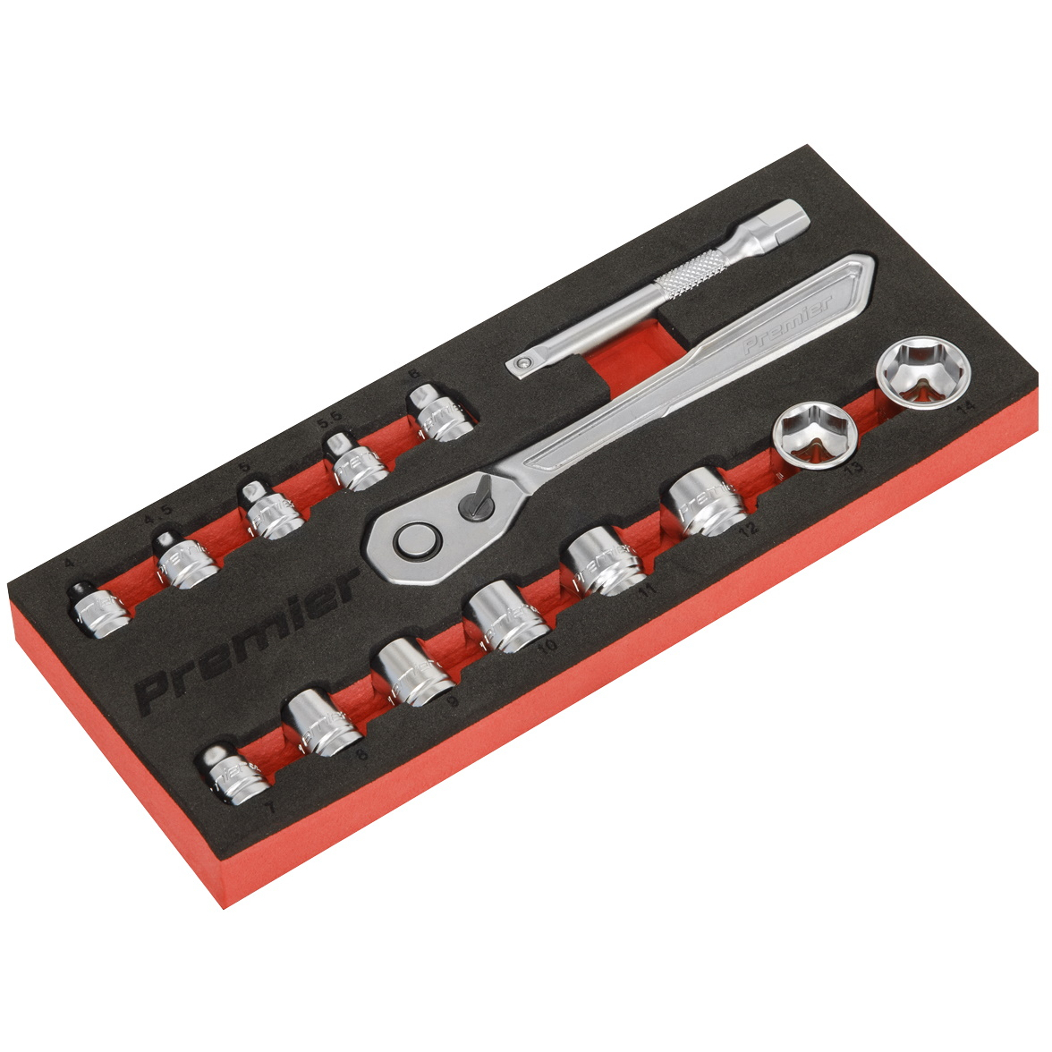 Sealey AK5783 Low Profile Socket Set 15 Piece 1/4"Sq Drive Metric