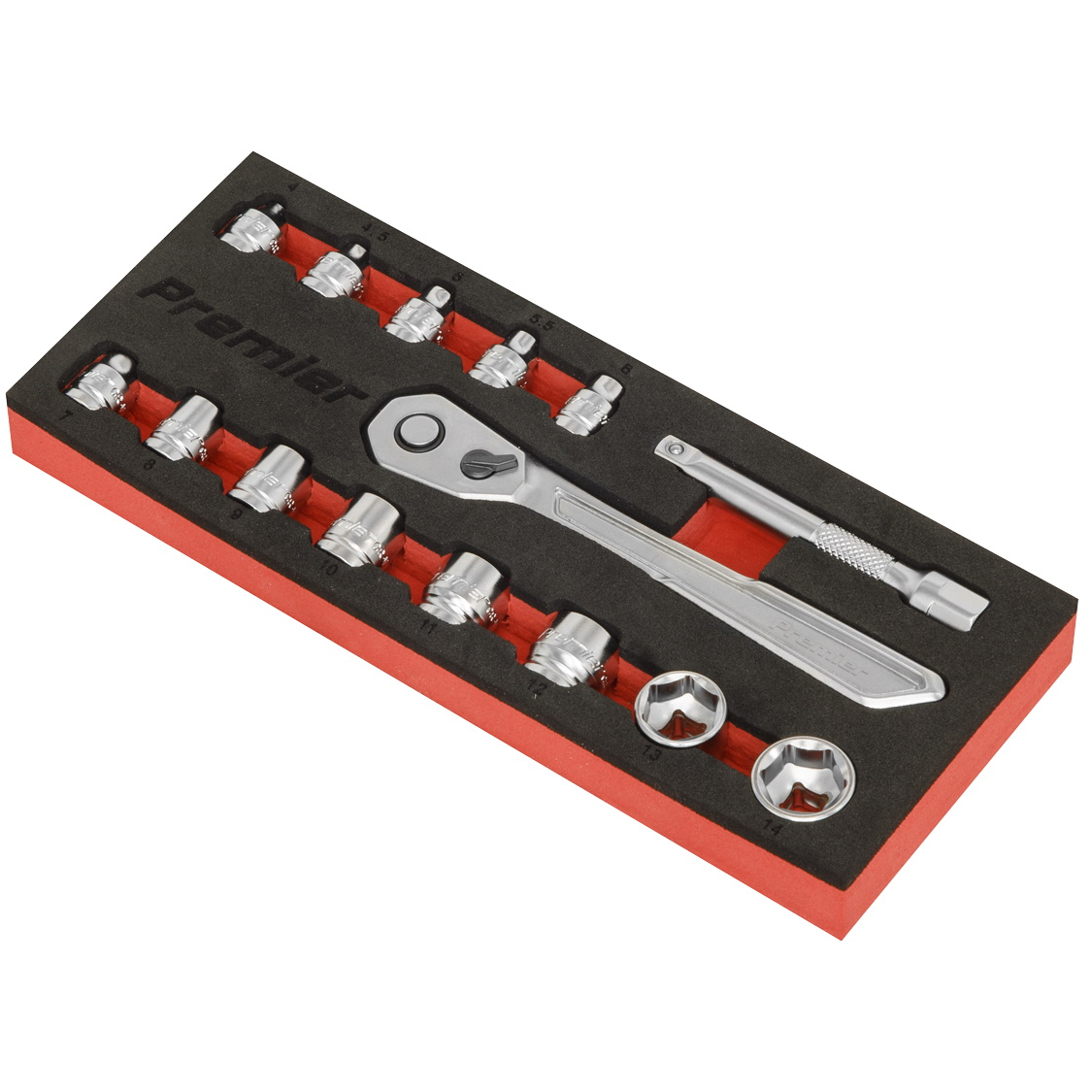 Sealey AK5783 Low Profile Socket Set 15 Piece 1/4"Sq Drive Metric