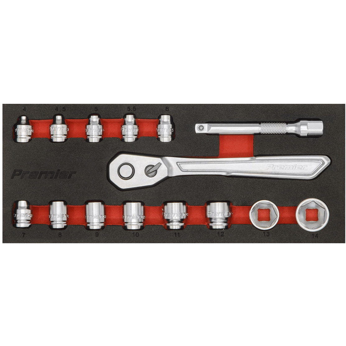 Sealey AK5783 Low Profile Socket Set 15 Piece 1/4"Sq Drive Metric