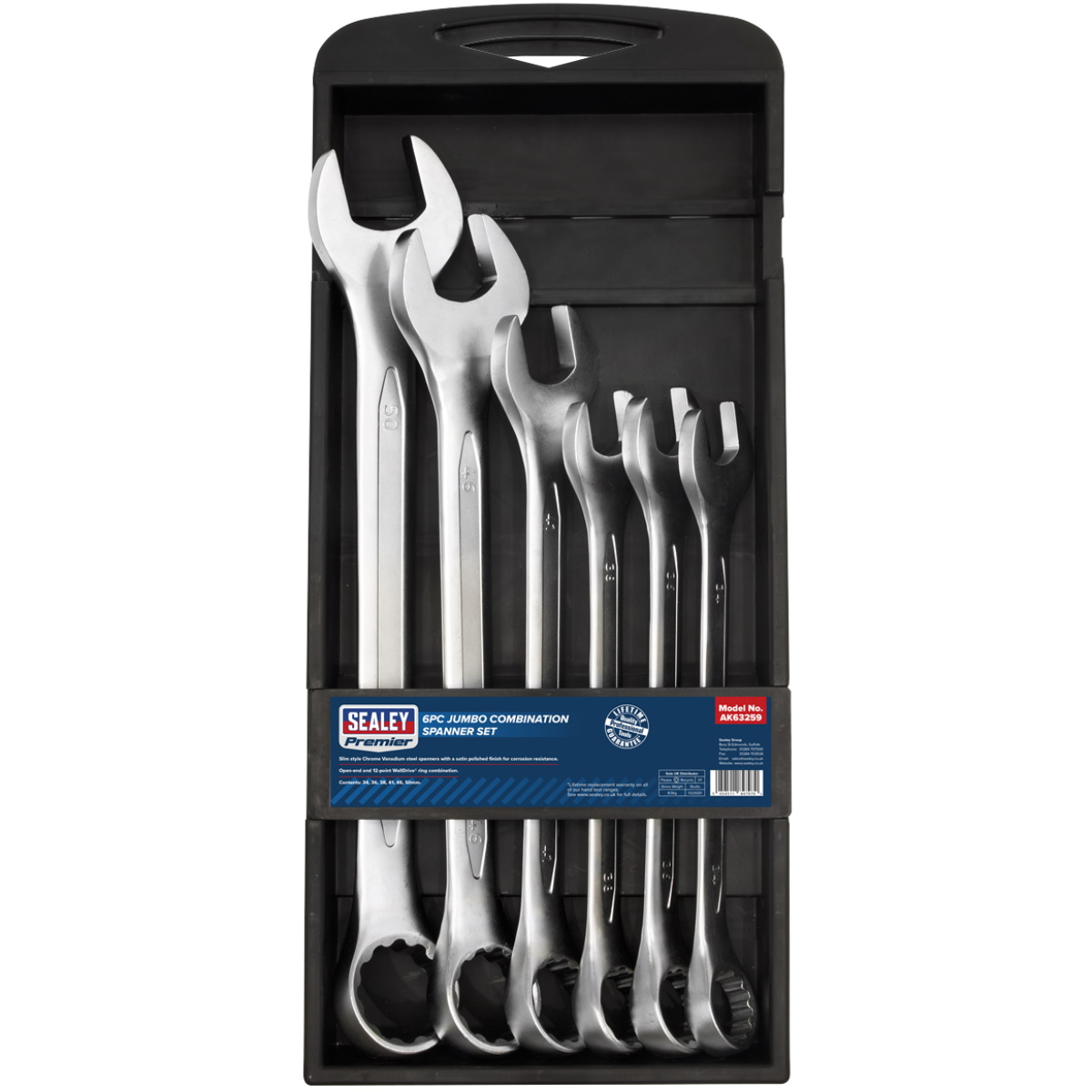 Sealey AK63259 Combination Spanner Set 6 Piece Jumbo Metric 34mm - 50mm