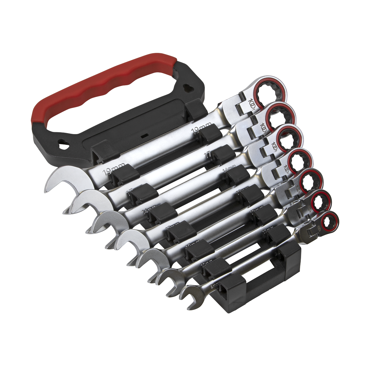 Sealey AK63943 Flexi-Head Ratchet Combination Spanner Set 7pc Metric Platinum Series