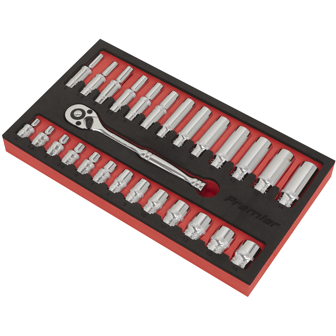 Sealey AK66721 Ratchet Wrench and Socket Set 27 Piece 1/4"Sq Drive