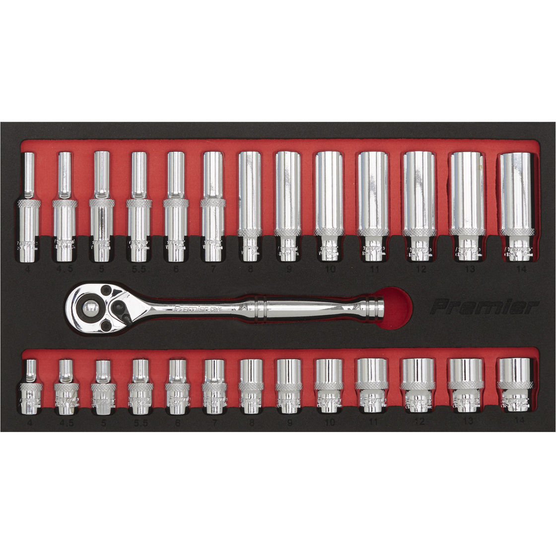 Sealey AK66721 Ratchet Wrench and Socket Set 27 Piece 1/4"Sq Drive