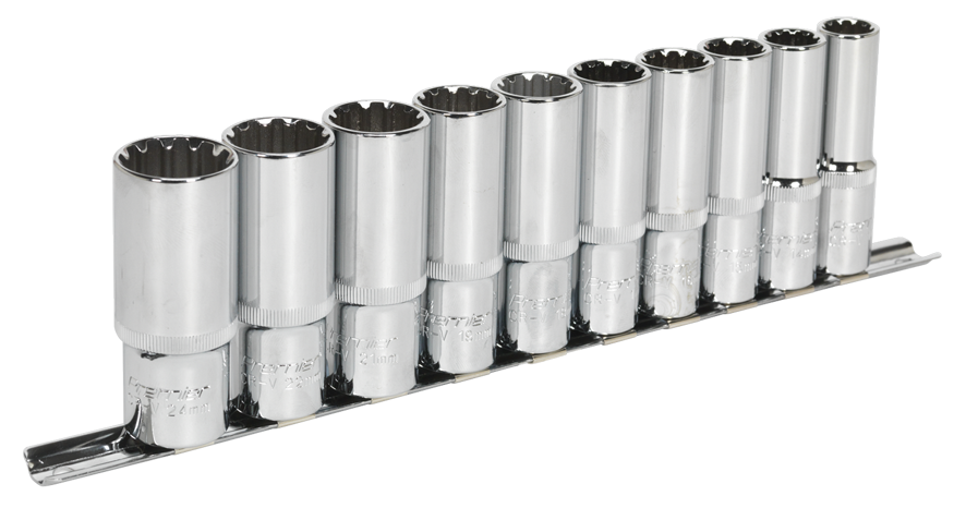 Sealey AK70610D Spline Socket Set 10pc Deep 1/2"Sq Drive Total Drive
