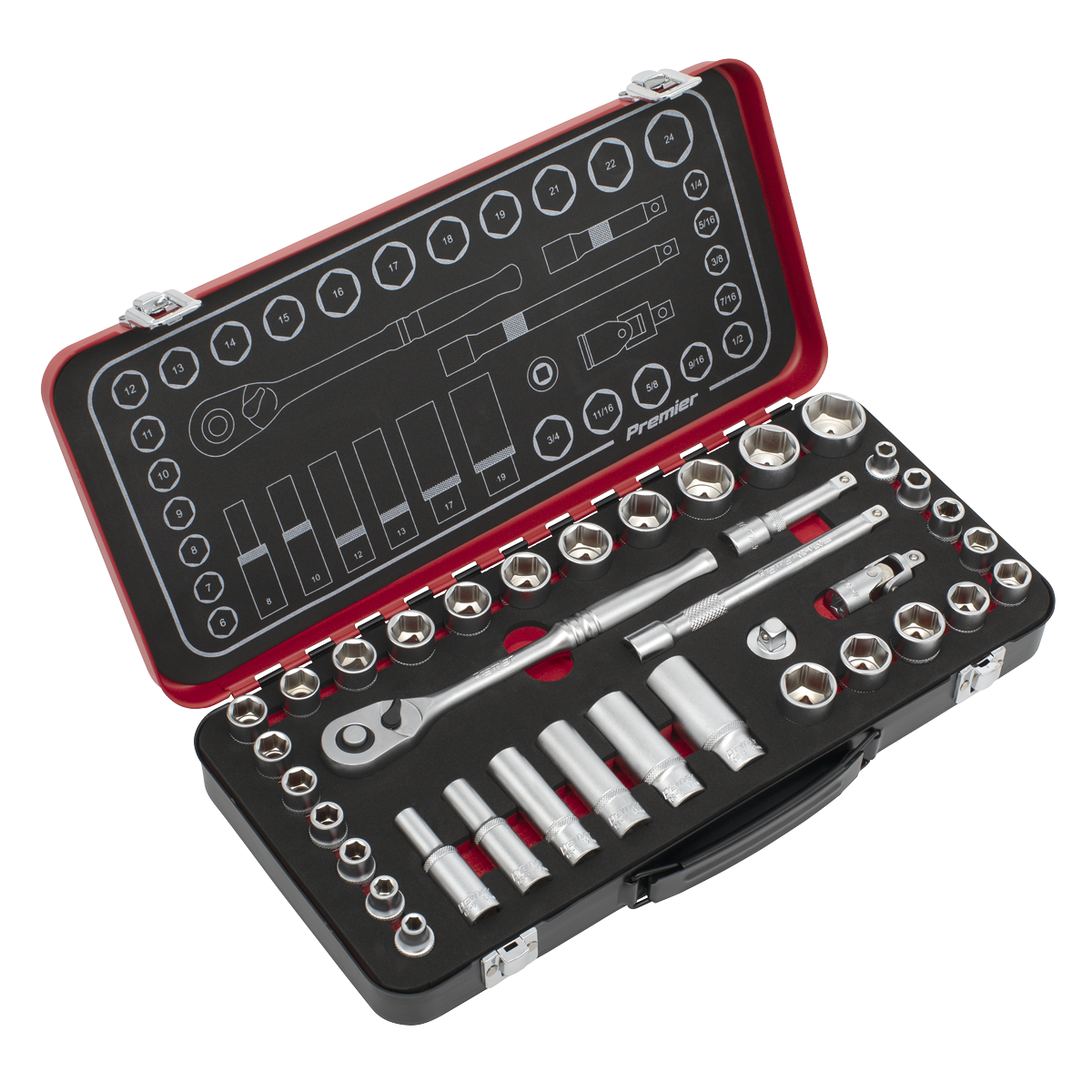 Sealey AK7923 Socket Set 3/8"Sq Drive 37pc - Metric/Imperial - Premier Platinum Series