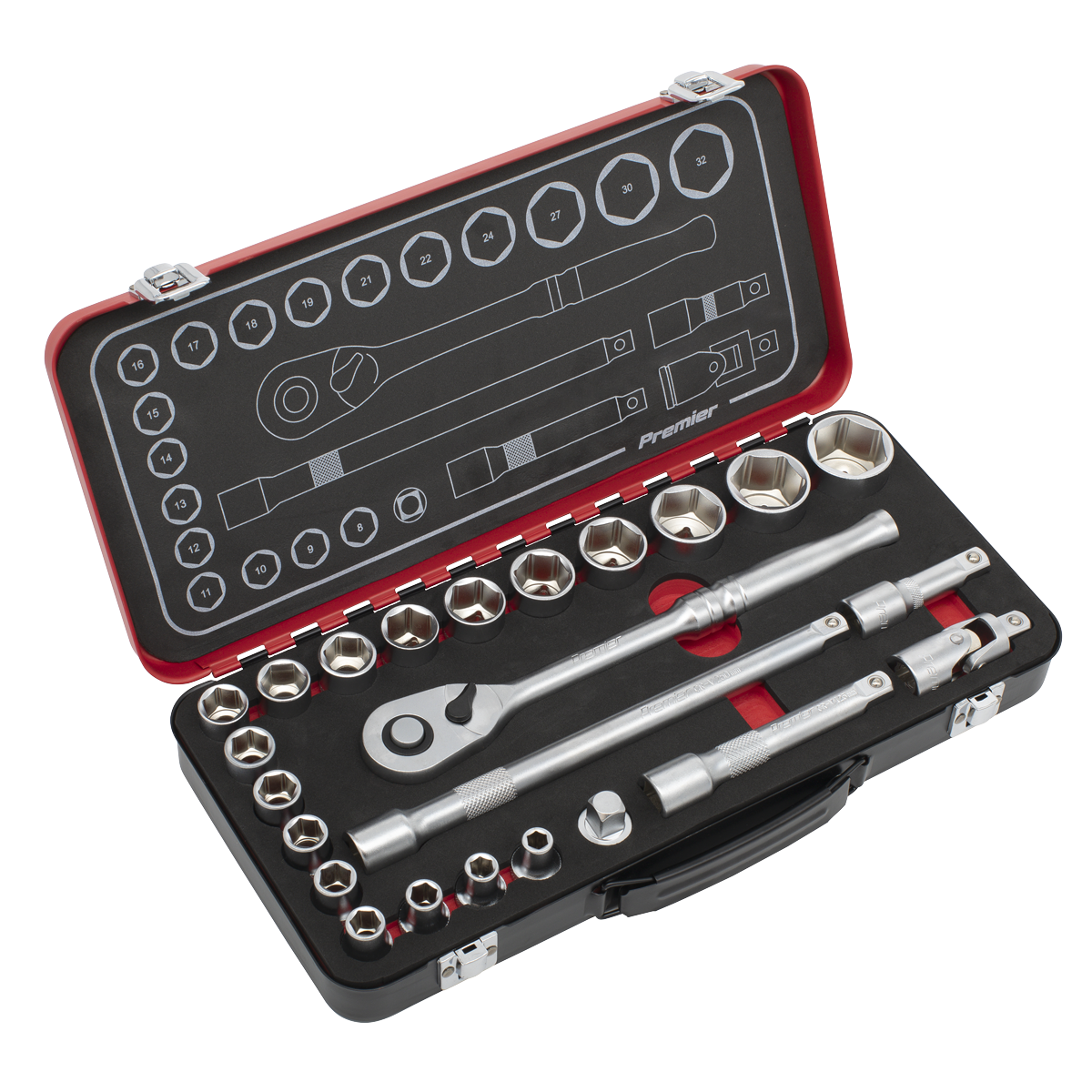 Sealey AK7924 Socket Set 1/2"Sq Drive 24pc -  Premier Platinum Series
