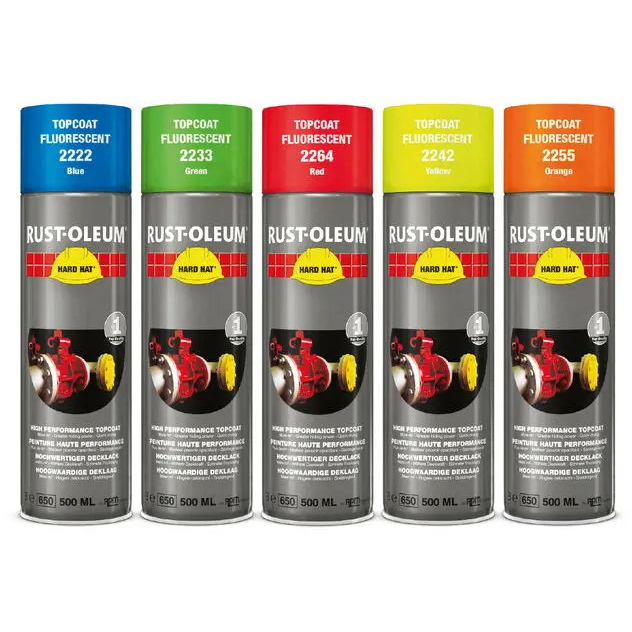 Rustoleum Hard Hat 2233 Topcoat Fluorescent Green 500ml Aerosol Spray Paint (Box of 6) - Fluorescent Green