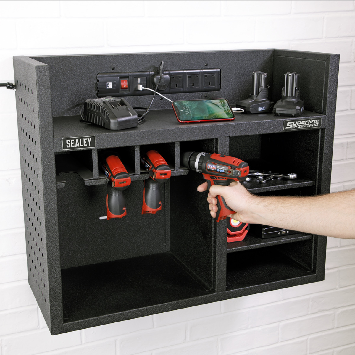 Sealey AP30SRBE Power Tool Storage Rack 760mm with Power Strip