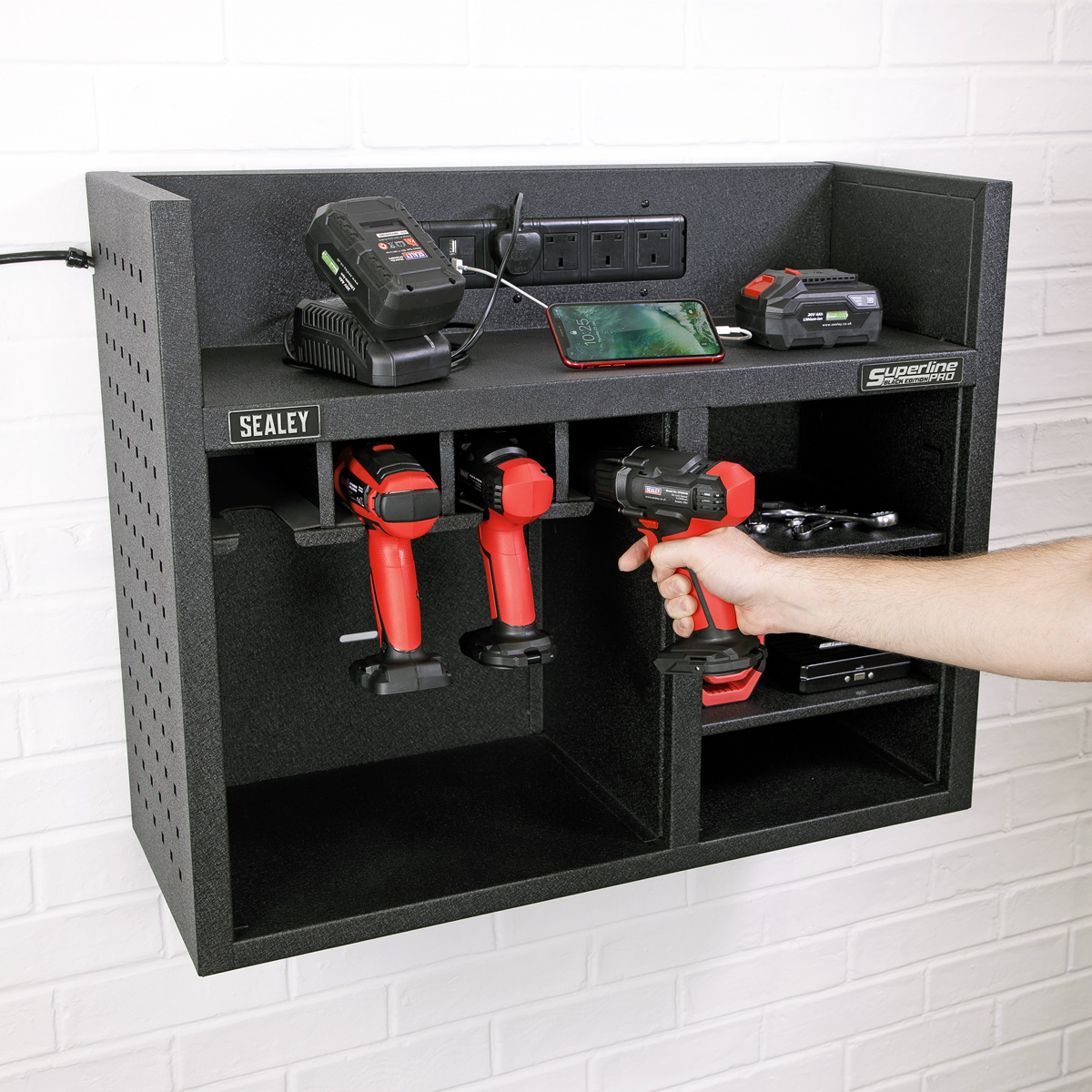 Sealey AP30SRBE Power Tool Storage Rack 760mm with Power Strip