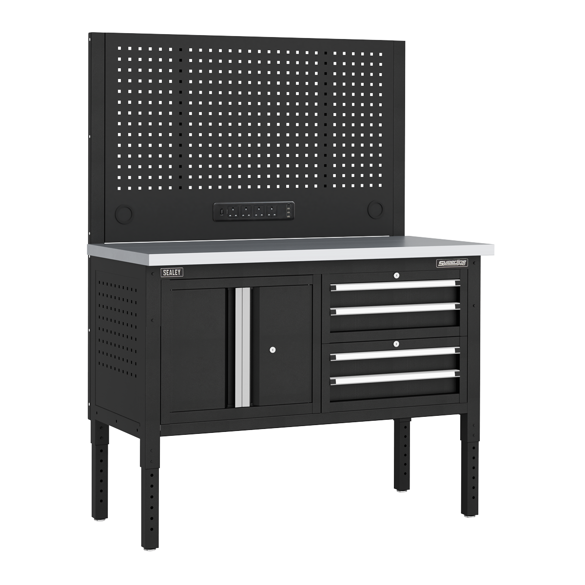 Sealey APMWB50COMBO1SS Superline PRO Modular Workbench with 4 Drawers & Cupboard Stainless Steel Worktop 1265mm