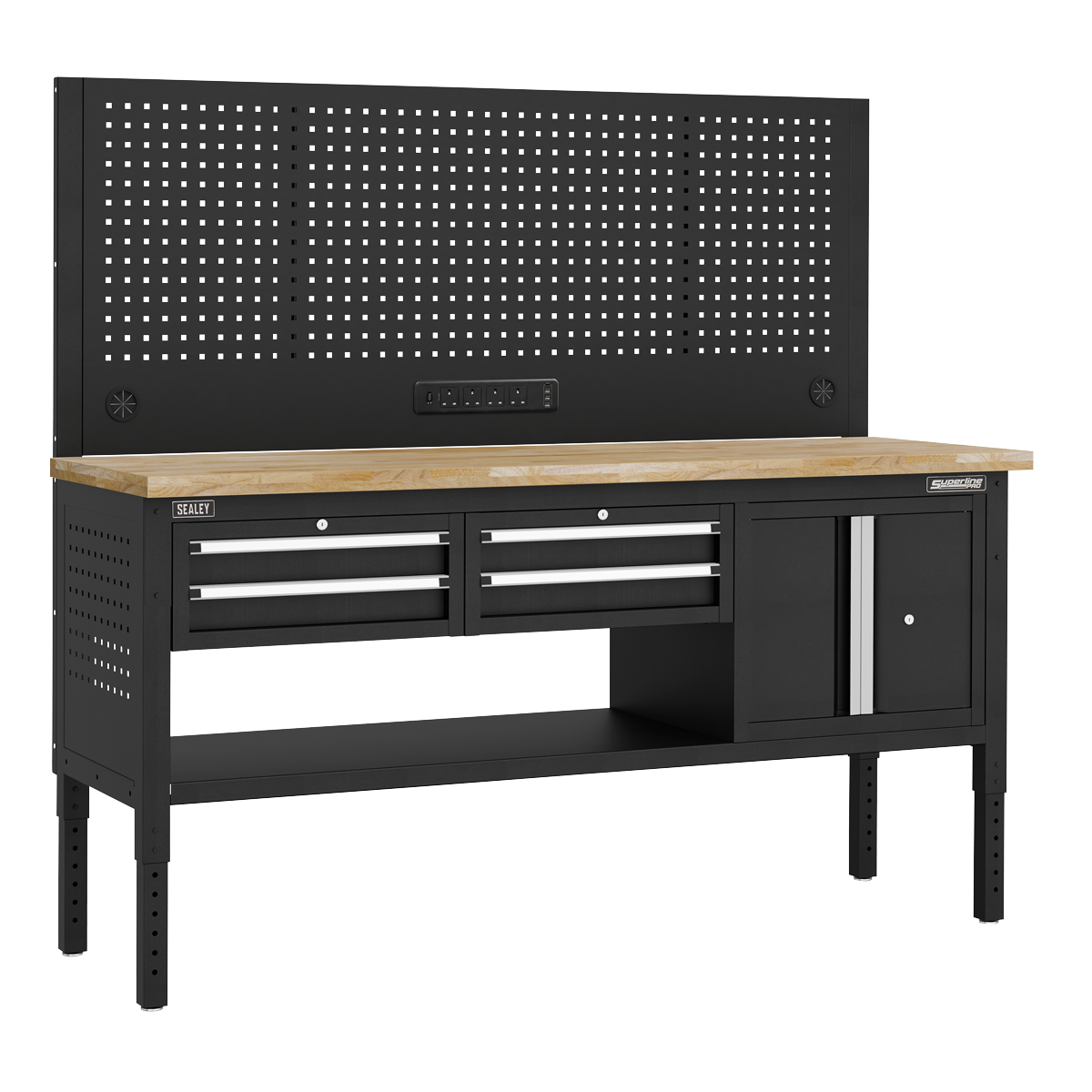 Sealey APMWB72COMBO1W Superline PRO Modular Workbench with 4 Drawers & Cupboard Wooden Worktop 1830mm