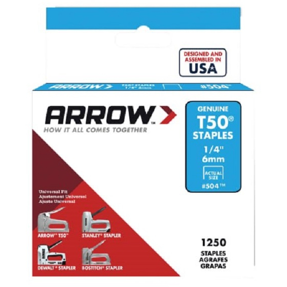 Arrow A50424 T50 6mm (1/4") Steel Staples (Pack of 1,250)
