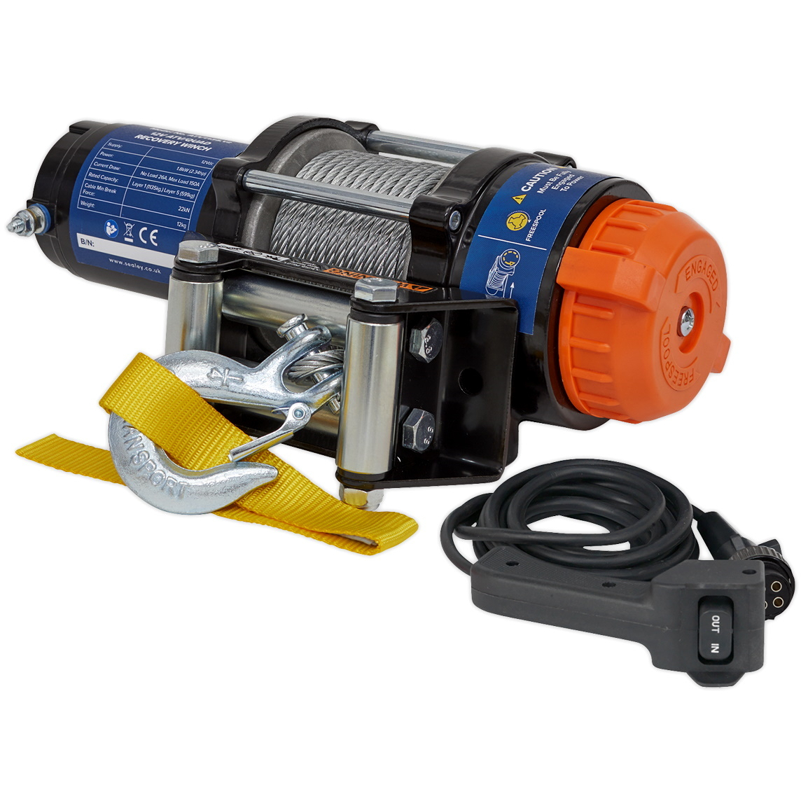 Sealey ATV1135 ATV/Quad Recovery Winch 1135kg Line Pull 12V