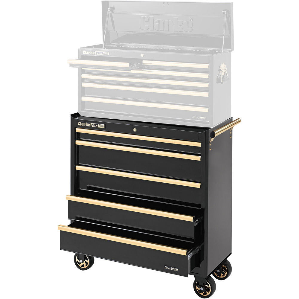 Clarke 7638606 CBB315BGC Extra Large Heavy Duty 5 Drawer Mobile Tool Cabinet (Black & Gold)