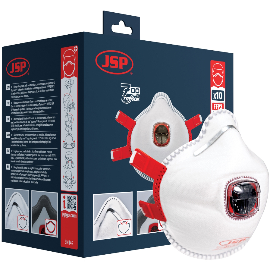 JSP BEK136-101-A00 Typhoon Moulded Mask FFP3 Valved (735) Box of 10