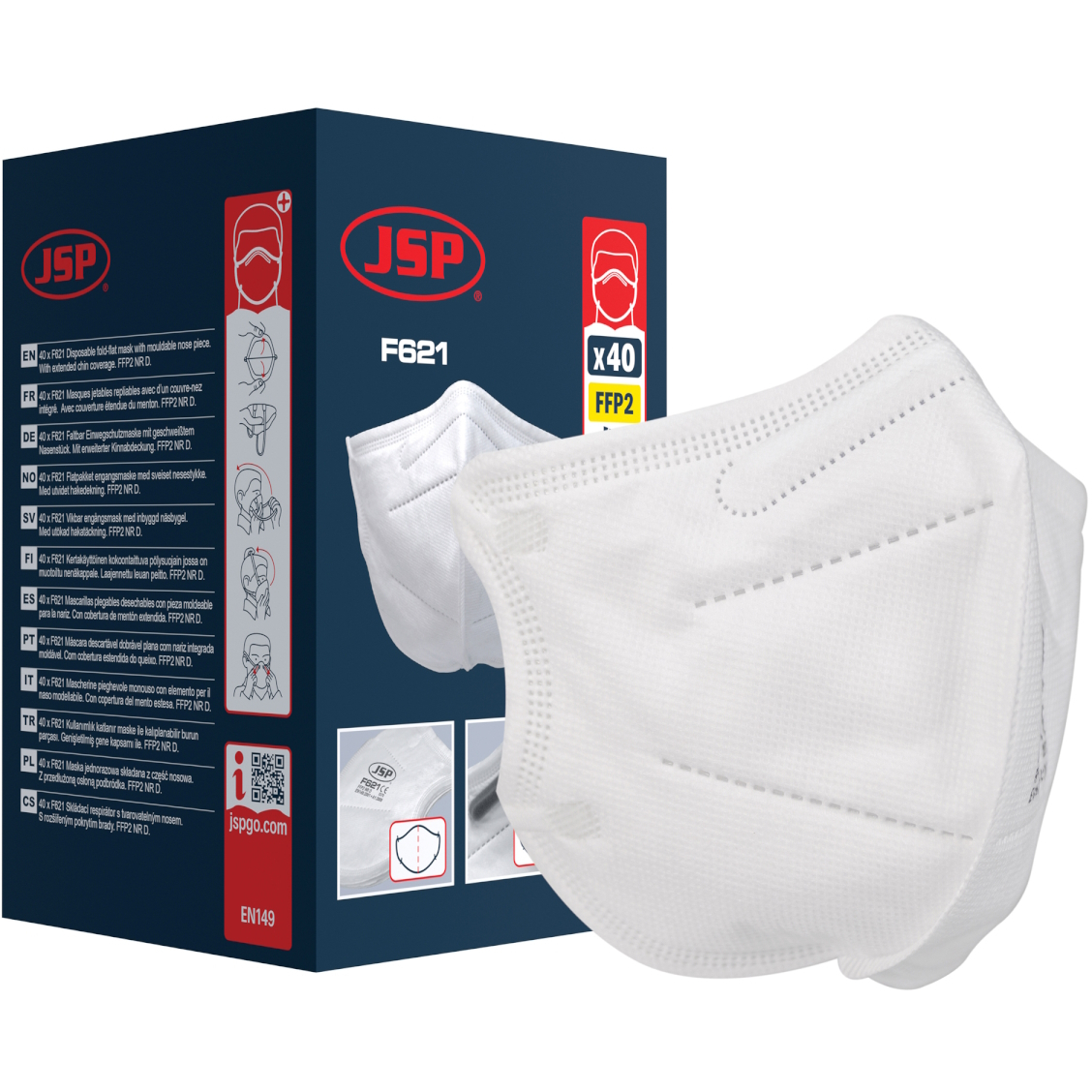 JSP F621 Box of 40 FFP2 Disposable Vertical Fold Flat Mask BGV120-000-Q00 