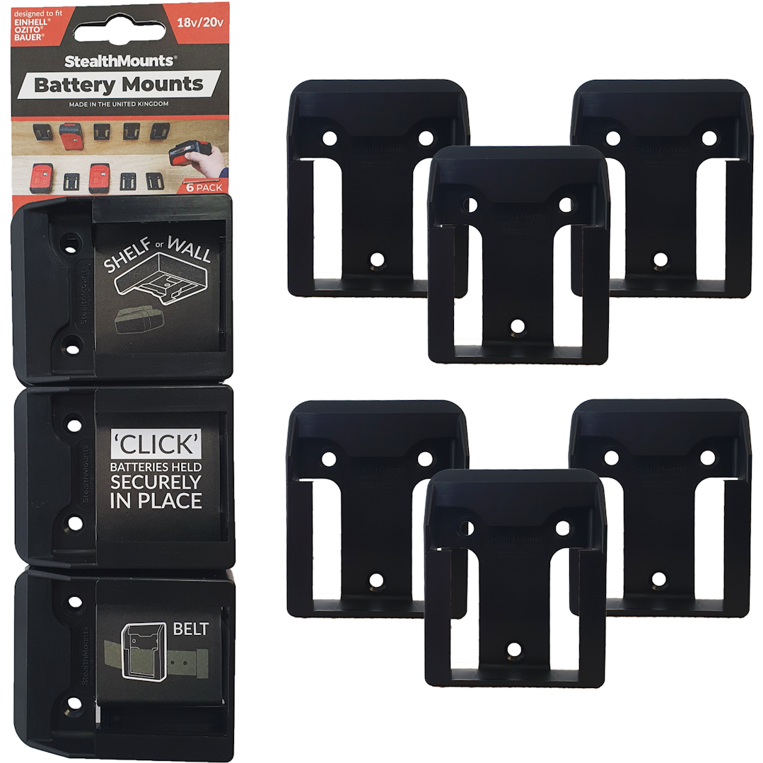 StealthMounts BM-EO18-BLK-6 Black Battery Mounts for Ozito/Einhell 18V (6 Pack)