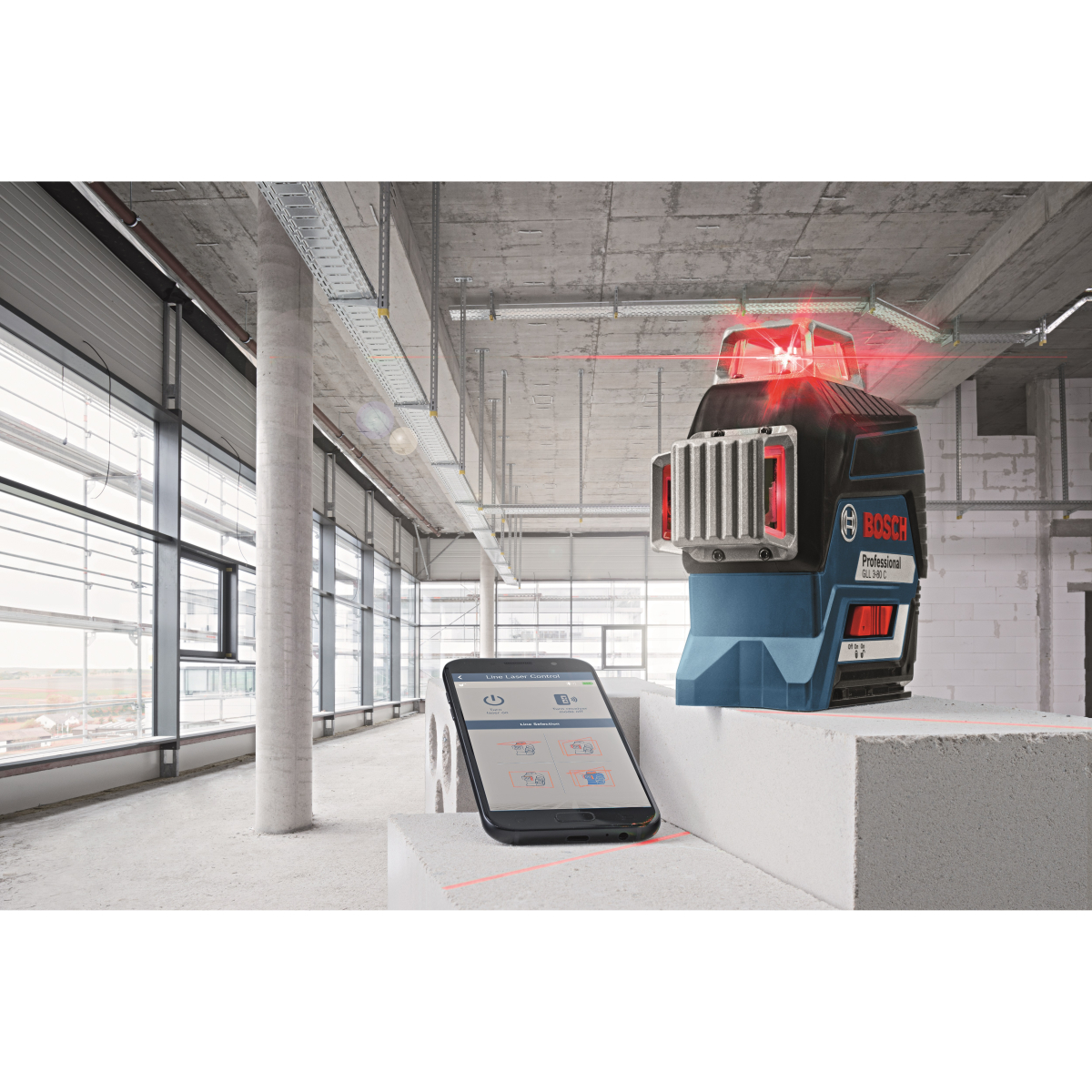 Bosch GLL 3-80 C + BM1 12V Body Only Professional 3 Plane Connected Line Laser in L-Boxx