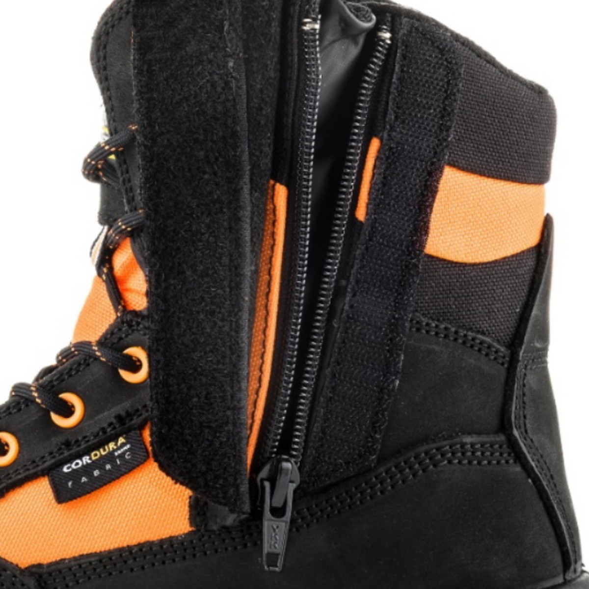 Buckbootz BVIZ1 Buckz Viz Black Leather/Hi-Viz Cordura S3 Non Metallic Lace/Zipper Safety Boot - Orange/Black - UK11