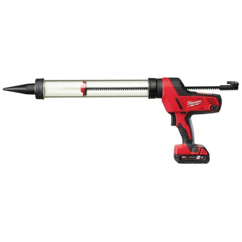 Milwaukee C18PCG/600T-201B 18V 600ml Transparent Tube Caulking Gun with 1x 2.0Ah Battery in KITBAG