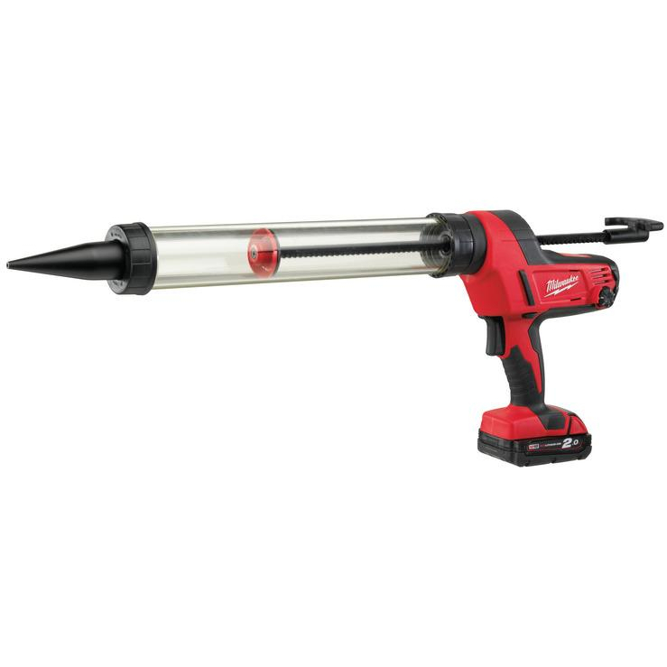 Milwaukee C18PCG/600T-201B 18V 600ml Transparent Tube Caulking Gun with 1x 2.0Ah Battery in KITBAG