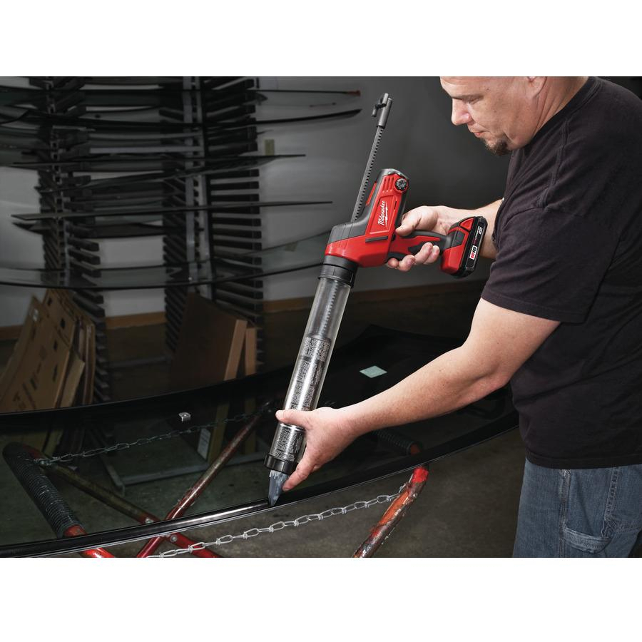 Milwaukee C18PCG/600T-201B 18V 600ml Transparent Tube Caulking Gun with 1x 2.0Ah Battery in KITBAG