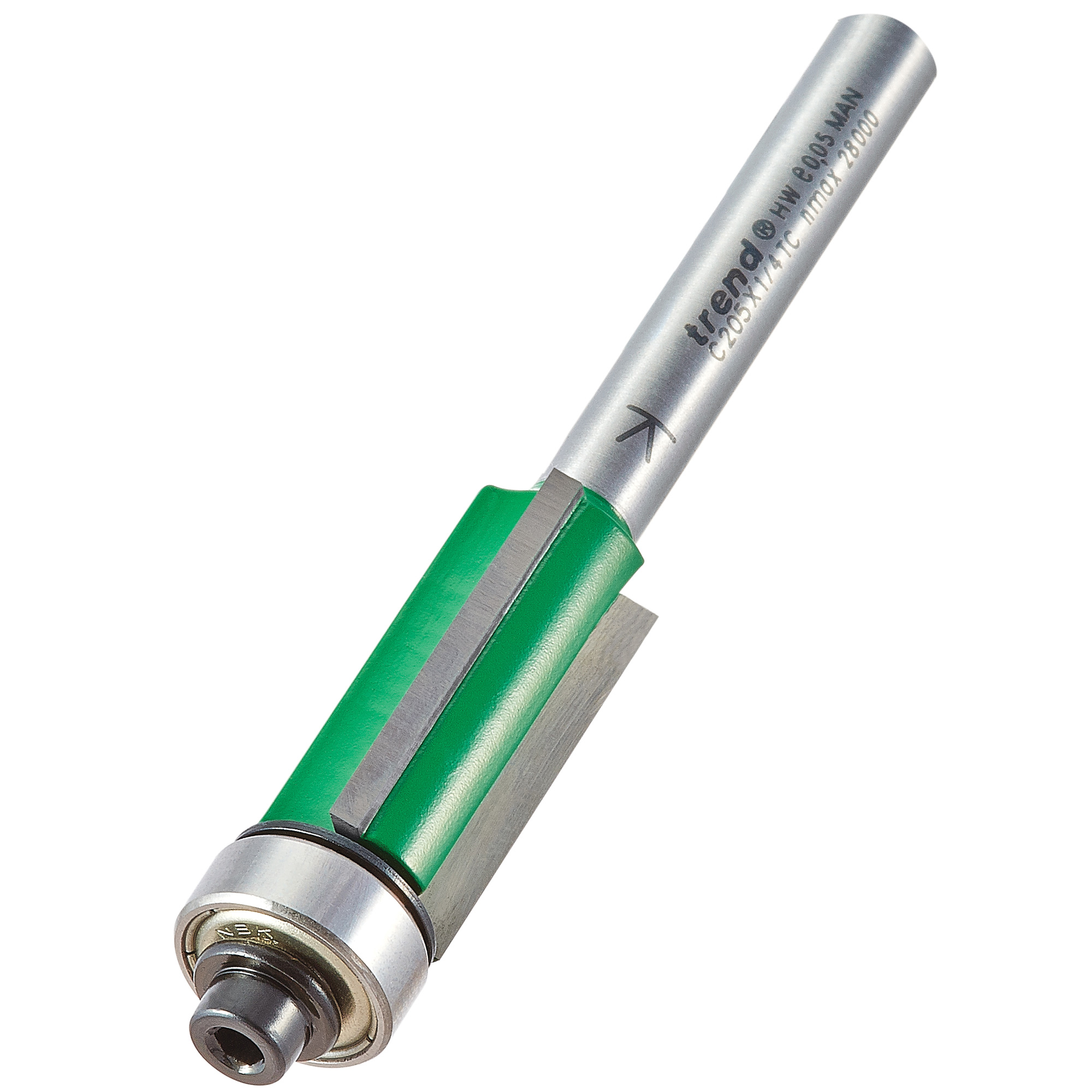 Trend C205X1/4TC Bearing guided three flute trimmer 12.7mm diameter 25mm length