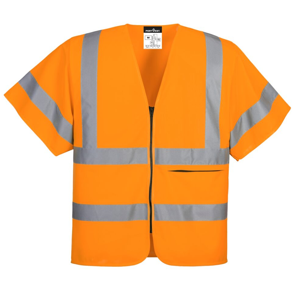 Portwest C372 Hi-Vis Short Sleeve Zip Vest with Zip Pocket-Portwest Chest XL (46"-48")-Orange (O)