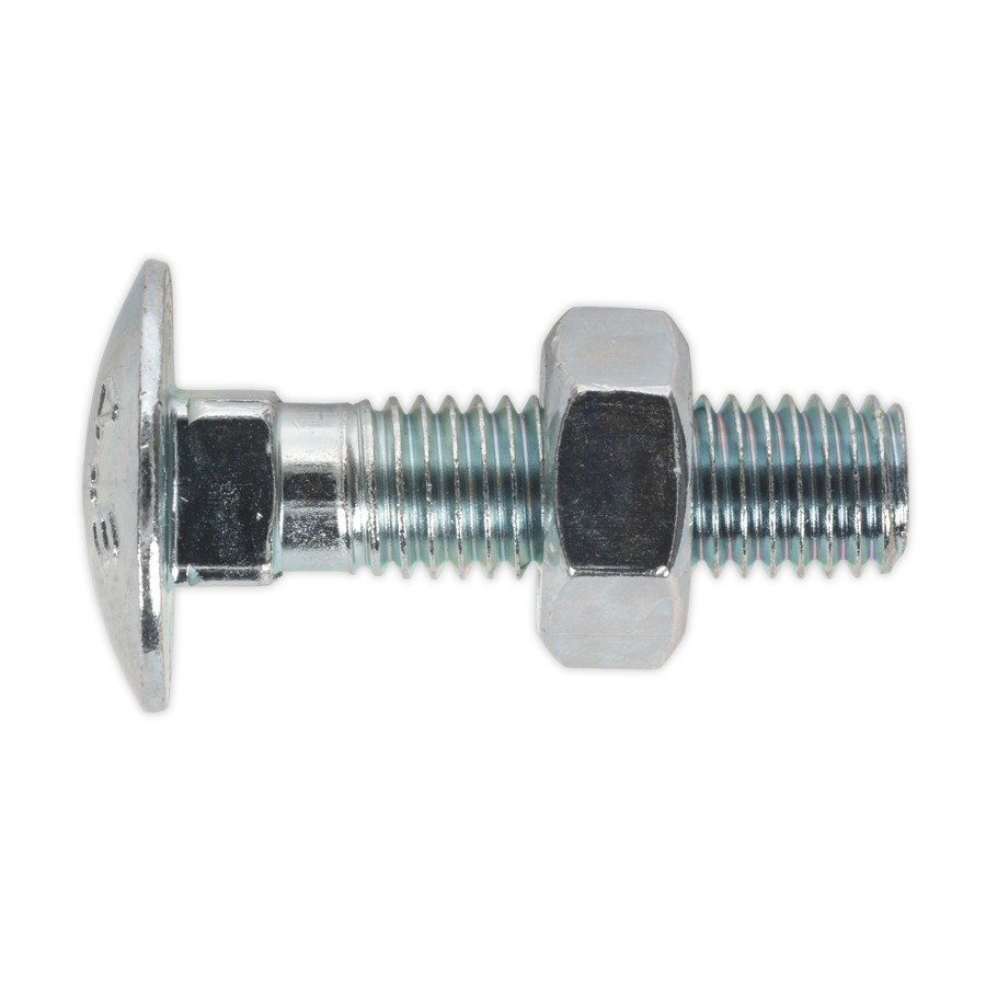 Sealey CBN1040 Coach Bolt & Nut M10 x 40mm Zinc DIN 603 Pack of 50