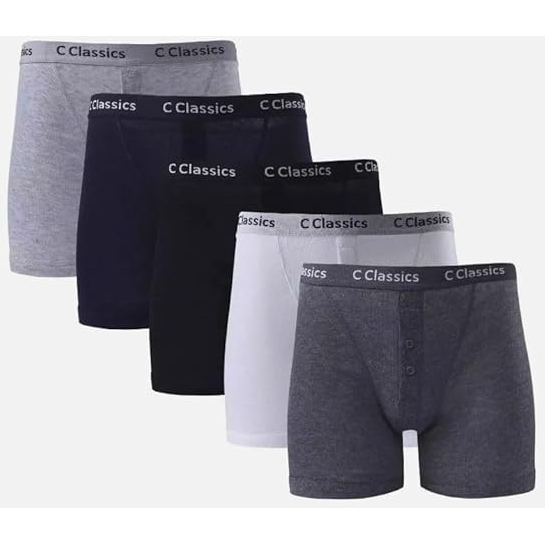 Classic Sports Button Fly Boxers Shorts XXLarge 44-46" Pack of 3 Mixed Colours 