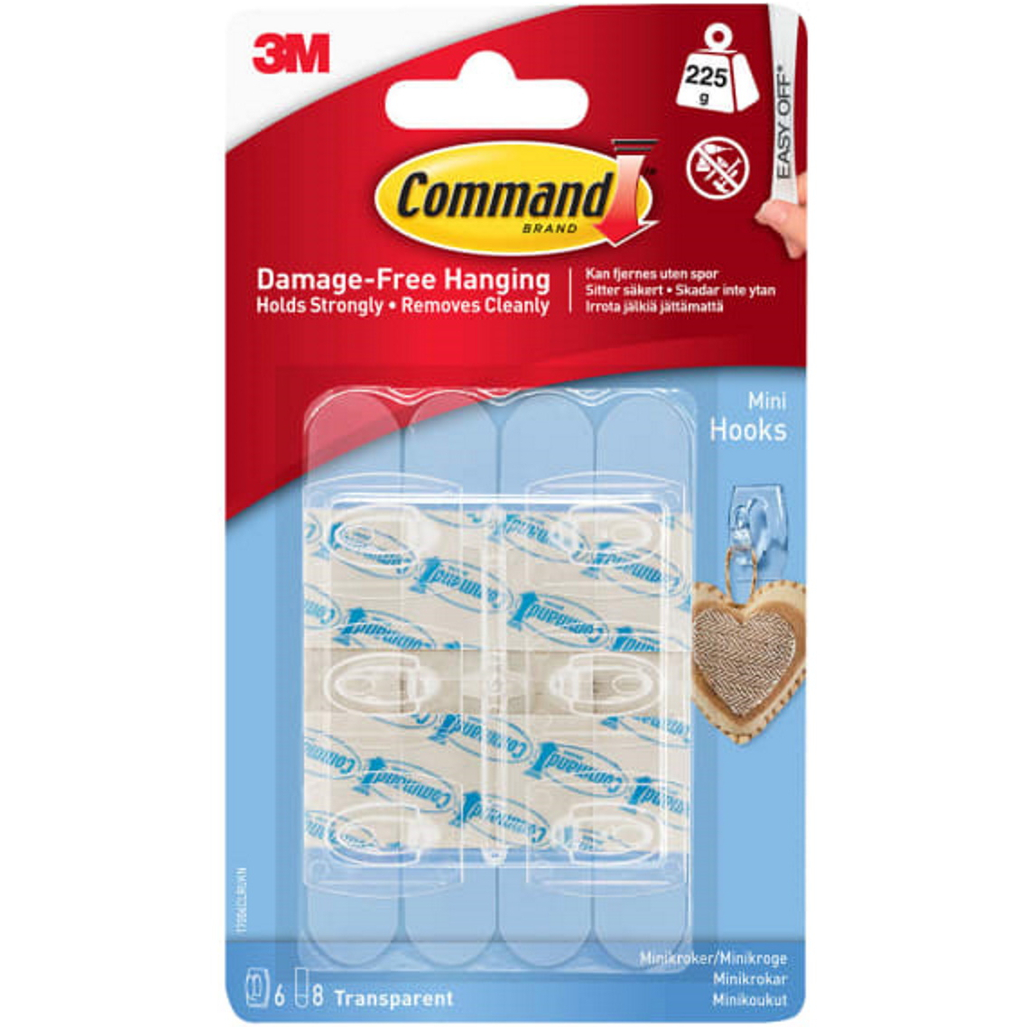 Command 17006CLR Clear Mini Hooks with Clear Strips (Pack of 6) COM17006CLR