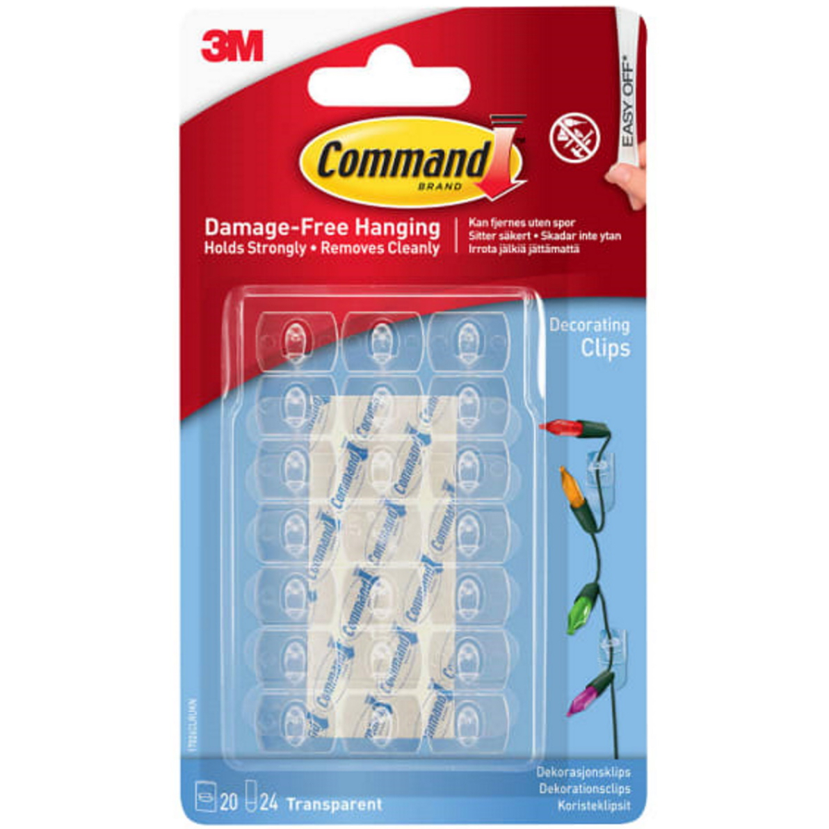 Command 17026CLR Clear Decorating Clips with Clear Strips (Pack of 20) COM17026CLR