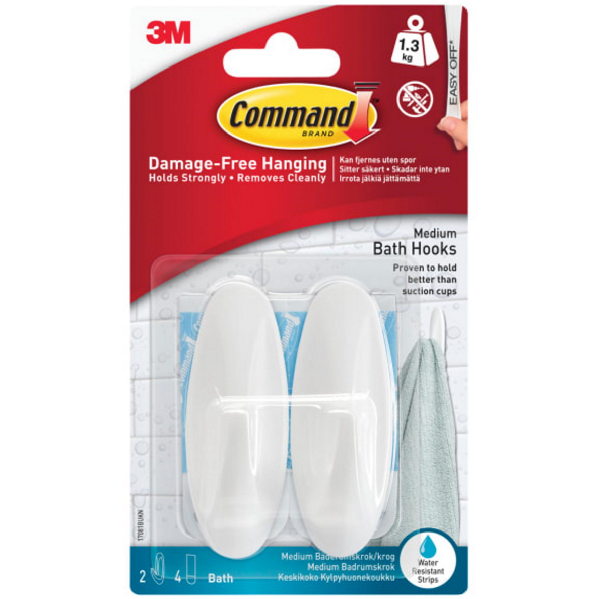 Command 17081B Medium White Bathroom Hooks (Pack of 2) COM17081B