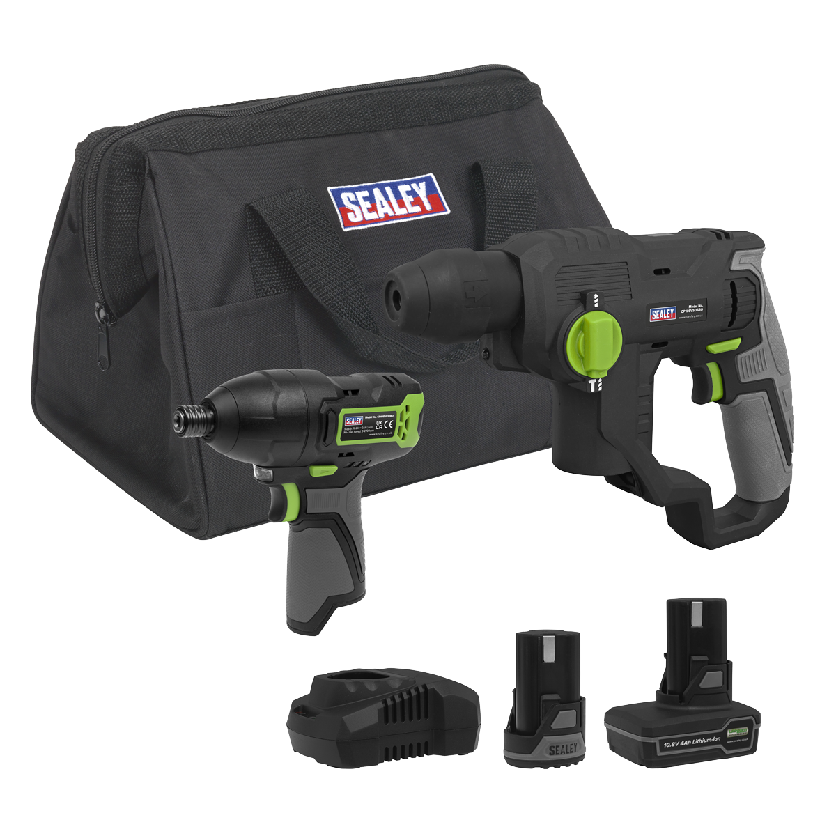 Sealey CP108VCOMBO4EU 2 x 10.8V SV10.8 Series Rotary Hammer Drill & Impact Driver Kit - 2 Batteries & Euro Plug